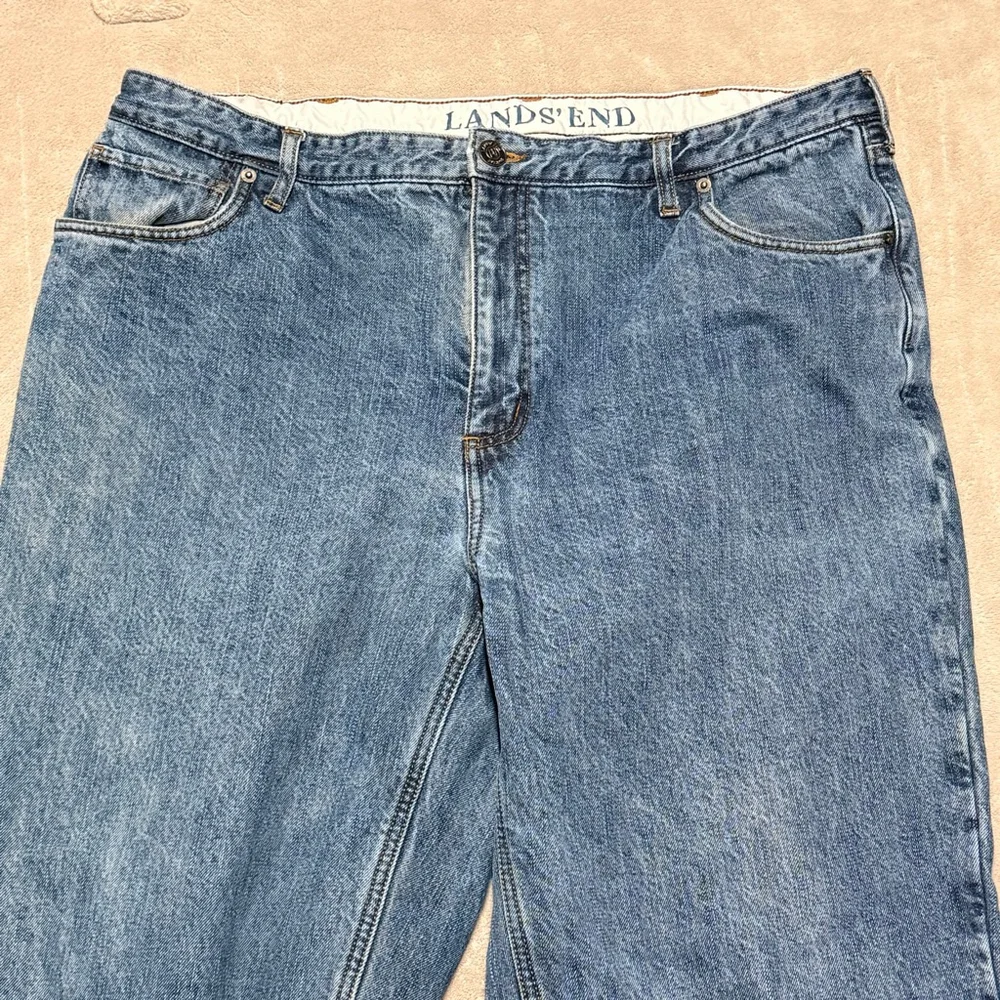 Men's Lands' End Relaxed Jeans Waist 40 Blue Plaid Lined Vintage